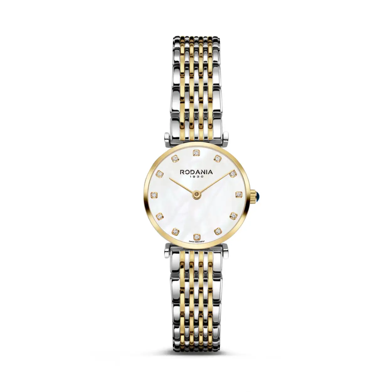 Rodania dameshorloge met witte wijzerplaat, saffierglas en bicolour band en kast, 5ATM en zwitsers uurwerk
Alle Rodania horloges hebben 3 jaar garantie
The Lugano collection is faithful to the elegance of its city. It offers a feminine design with its flat case and zirconia's on the dial.

*Covered by a 3-year international warranty, you can extend it for free to 5 years by registering your watch on our Warranty Extension page.