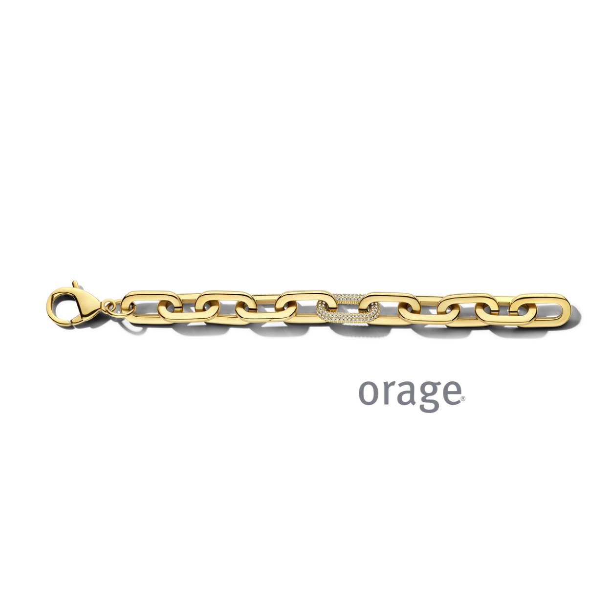 Goudkleurige armband met zirkonia' s van het merk Orage
Materiaal: edelstaal, verguld
Lengte: 20 cm
Bijhorende collier ook verkrijgbaar