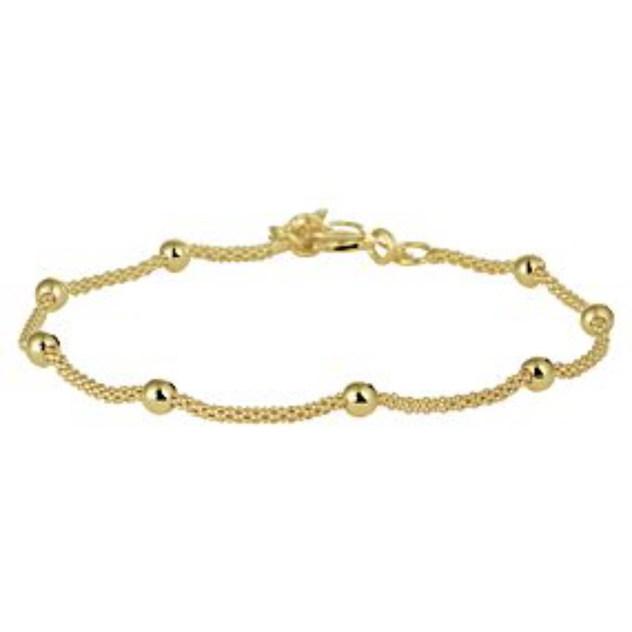 Trendy geelgoud op zilveren armband met een draaglengte van 17cm en een extensie van 2cm. Minimalistisch design uitgevoerd met bolletjes van 3mm voor een exclusieve uitstraling. Geen garantie op plating.