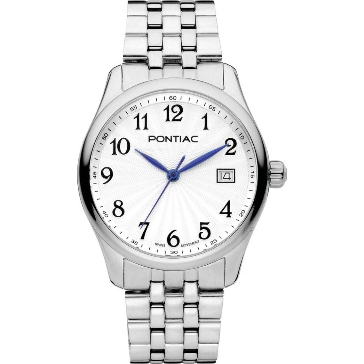 Stalen armband met witte wijzerplaat en datum