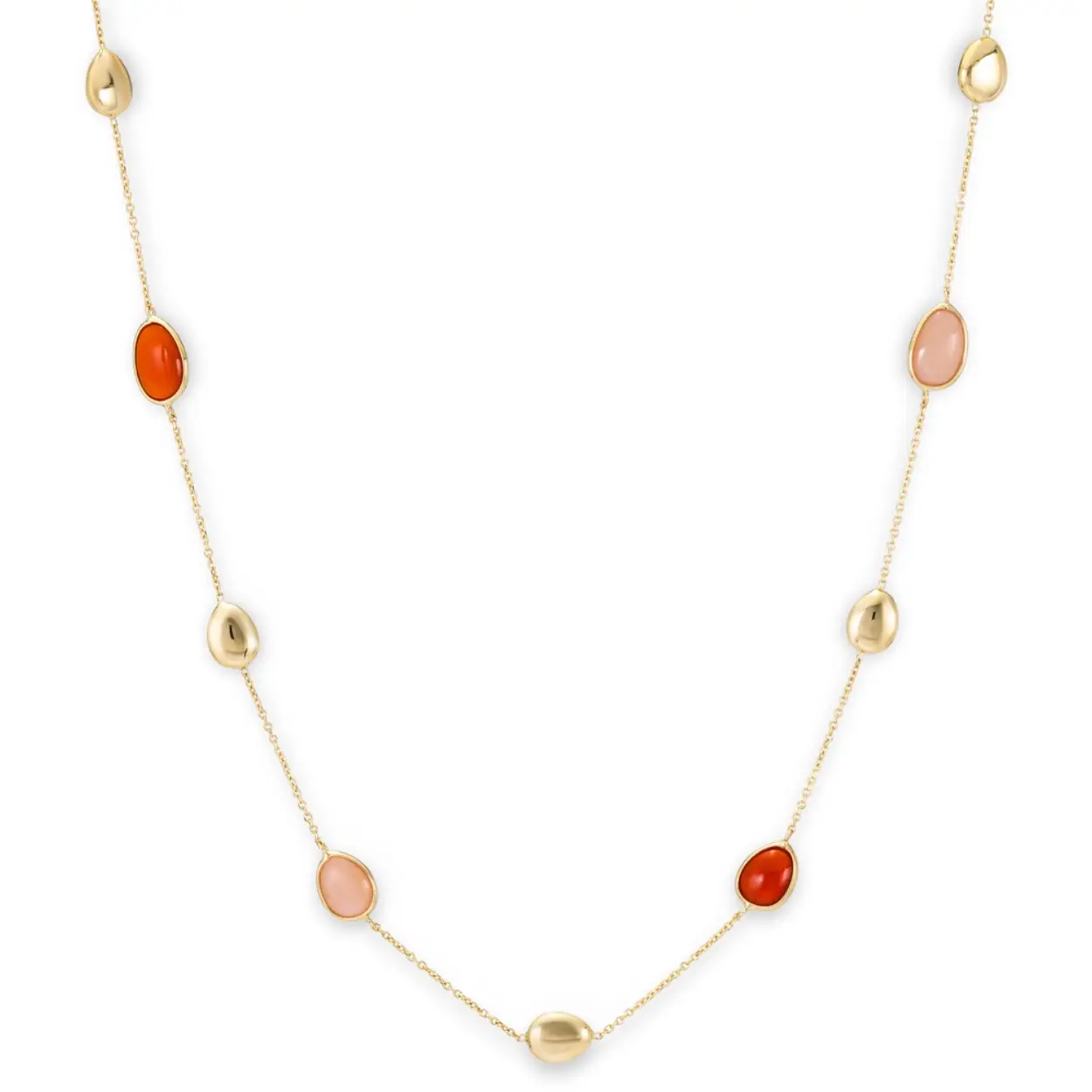 Monzario collier goud 14Krt met maansteen en rood agaat
-Lengte Collier 45 Cm
- Ook leverbaar bijpassende oorhangers en armband 