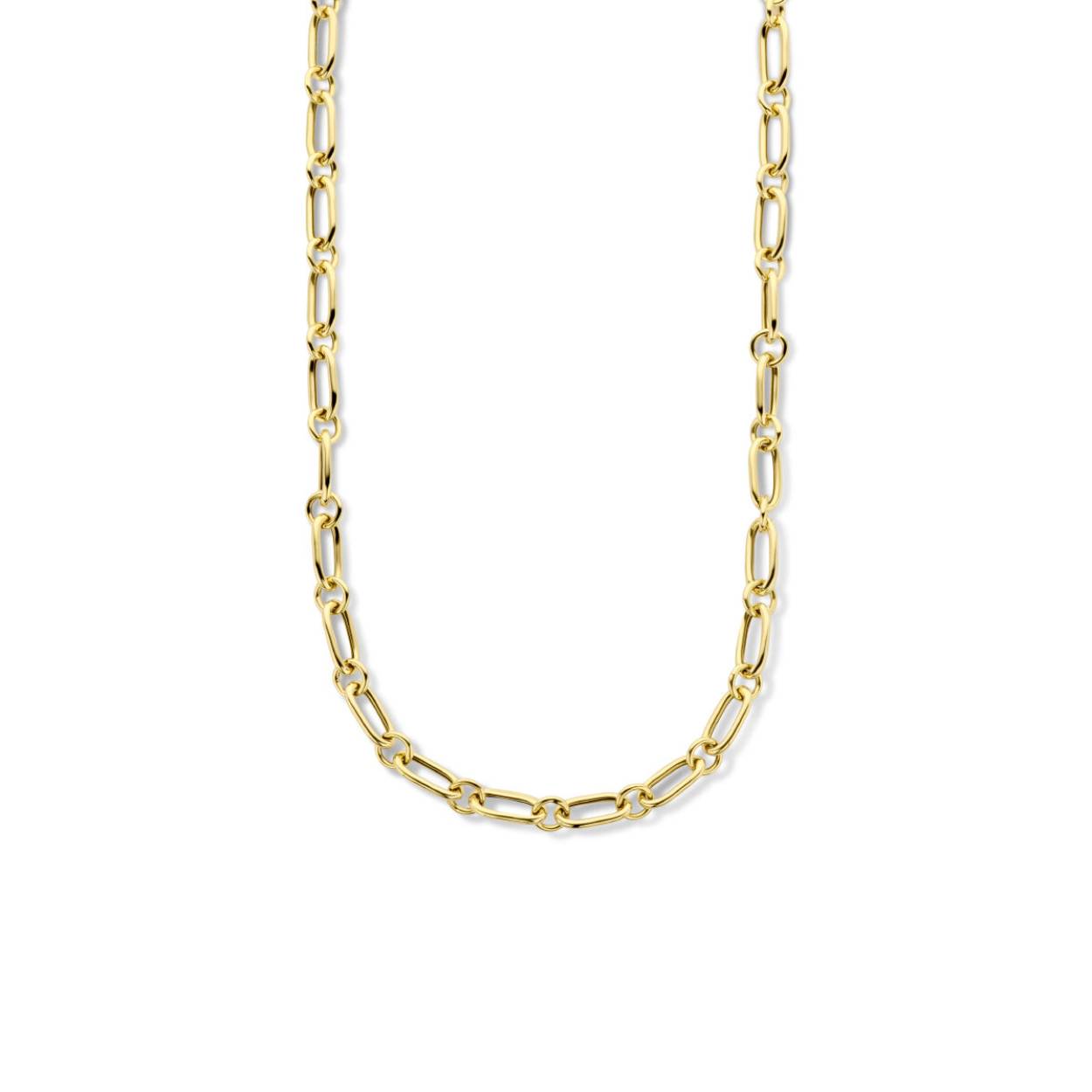 Geelgoud op 925 anker collier met een karabijn sluiting. Het collier heeft een draaglengte van 45cm en een schakelbreedte van 6.5mm. 