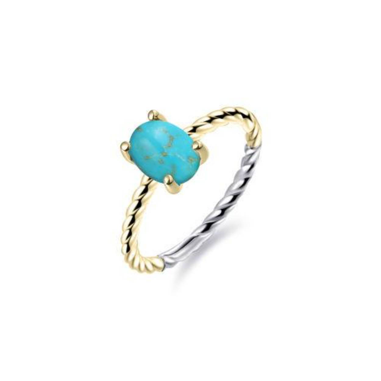 Zilver vergulde ring met turquoise steen.