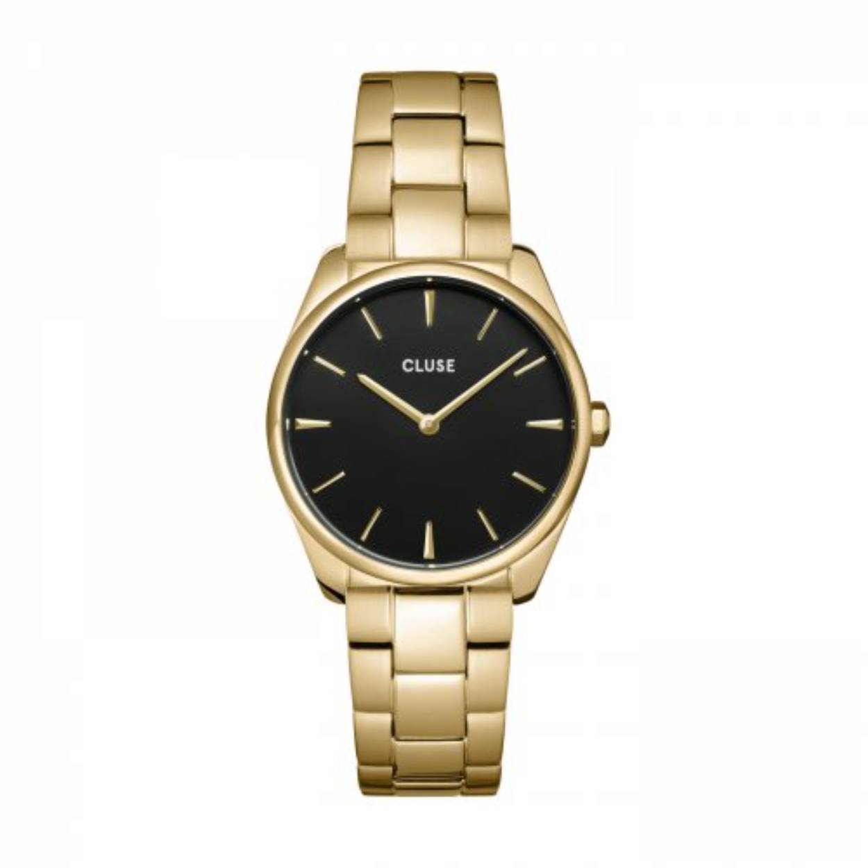 We hebben verfijnd minimalisme gecombineerd met moeiteloze elegantie. Dit Féroce Petite Steel horloge voor dames in het zwart is het perfecte accessoire voor elke moderne dame die graag in de mode wil zijn. De eigentijdse stijl wordt direct weerspiegeld in een roestvrijstalen ronde kast van 31,5 mm in goudkleur en een minimalistische messing zwarte wijzerplaat. Dankzij de goudkleurige horlogeband van 16 mm past deze oogverblindende schoonheid bij elke pols en bij elke outfit. Schitter de hele dag door met dit klassieke horloge