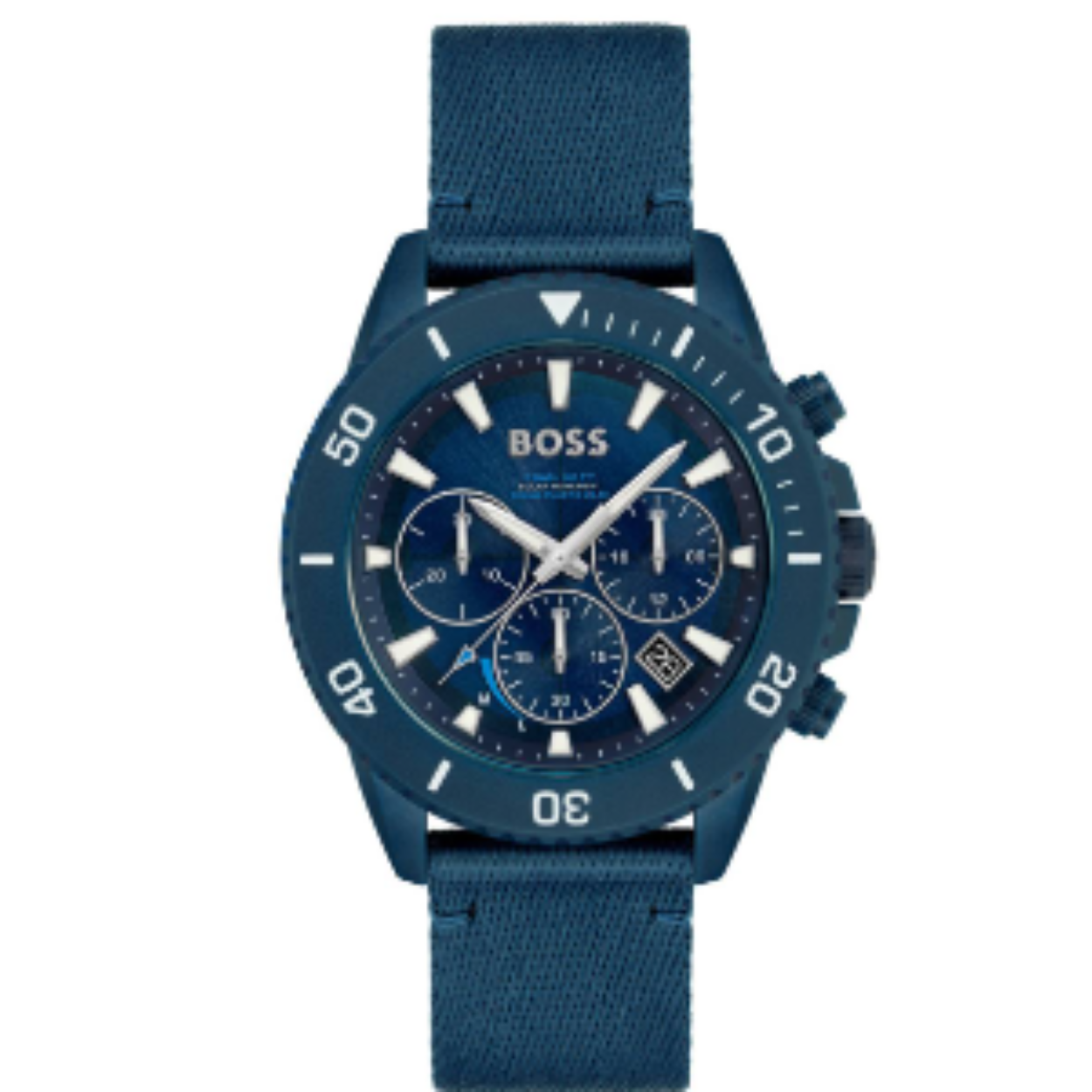 BOSS HB1513919 ADMIRAL SUSTAINABLE
Dit BOSS horloge uit de Admiral sustainableserie met artikelnr. HB1513919 is een gerecycled horloge. Het herenhorloge valt op aan zijn blauwe ronde horlogekast en textiele band die beide gemaakt zijn van gerecycled plastic uit de zee. Het solar horloge heeft een uurwerk dat wordt aangedreven door licht van buitenaf. De energie wordt opgeslagen in een interne batterij waardoor het uurwerk een constante looptijd heeft als het wordt opgeladen. Op deze wijze kan de tijd de chronograaf en de datum voor een langere periode blijven lopen. Het horloge heeft een doorsnee van 46mm een mineraalglas en is 5 ATM. 

HET MERK
HUGO BOSS is afgestemd op levensstijlen waar het gaat om kwaliteit en precisie. Het wereldwijde fashionlabel is verdeeld in twee merken BOSS en HUGO. Het merk BOSS biedt geavanceerde moderne horloges gericht op kwaliteit en design om een onberispelijke look te cre�ren � of het nu zakelijk casual of sportief is. De horloge collectie van BOSS is perfect afgestemd op levensstijlen waar het gaat om kwaliteit en precisie. BOSS is op maat gemaakt in een onberispelijke stijl.

Blijf stijlvol bij de tijd. Voor de BOSS-vrouw is stijl het handelsmerk en draait alles om 
details. Breng uw look naar een hoger niveau met onze nieuwe en kenmerkende horlogecollectie.

SPECIFICATIES
- Mineraalglas
- Ronde kastvorm � 46mm
- Blauwe ocean plastic horlogekast
- Blauwe wijzerplaat
- Datum en chronograaf
- Ocean plastic textiele band 
- 5 ATM
