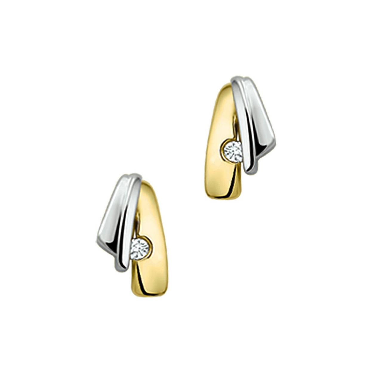 14krt Goud oorknoppen diamant 0.03ct (2x0.015) h si