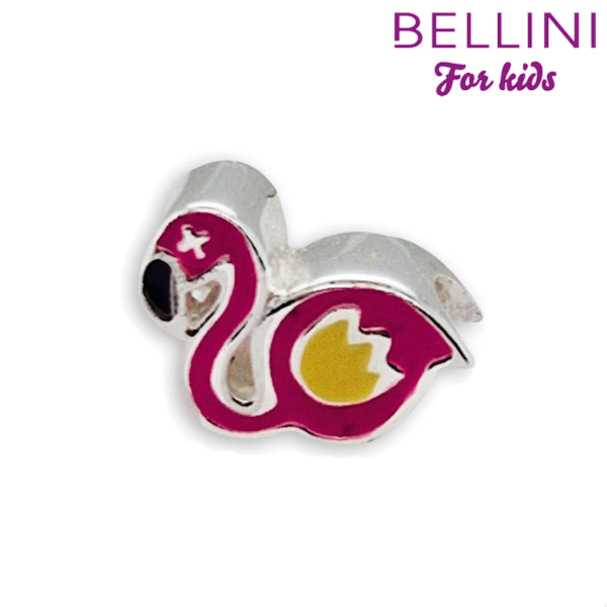 Bellini zilveren bedel in de vorm van een flamingo, met roze details. Bellini biedt een ruime collectie kleine zilveren beads aan (925 zilver). Stel je eigen armband samen en kies je favoriete beads zoals een dolfijn, hartje, cupcake of klavertje 4. Met een gekleurde stopper houd je de Bellini beads mooi op hun plek. Elk seizoen introduceert Bellini weer nieuwe vrolijke en kleurrijke beads. Alle Bellini kindersieraden worden geleverd in het bijbehorende roze sieradendoosje of buideltje en zijn een perfect cadeau voor een verjaardag, zwemdiploma, communie of andere feestelijke gelegenheid. Bellini for kids is een sieradenlijn welke speciaal voor de jonge meisjes is ontworpen. De gehele Bellini collectie is gemaakt van het eerste gehalte zilver (925) en voorzien van zirkonia's of vrolijk gekleurd emaille.