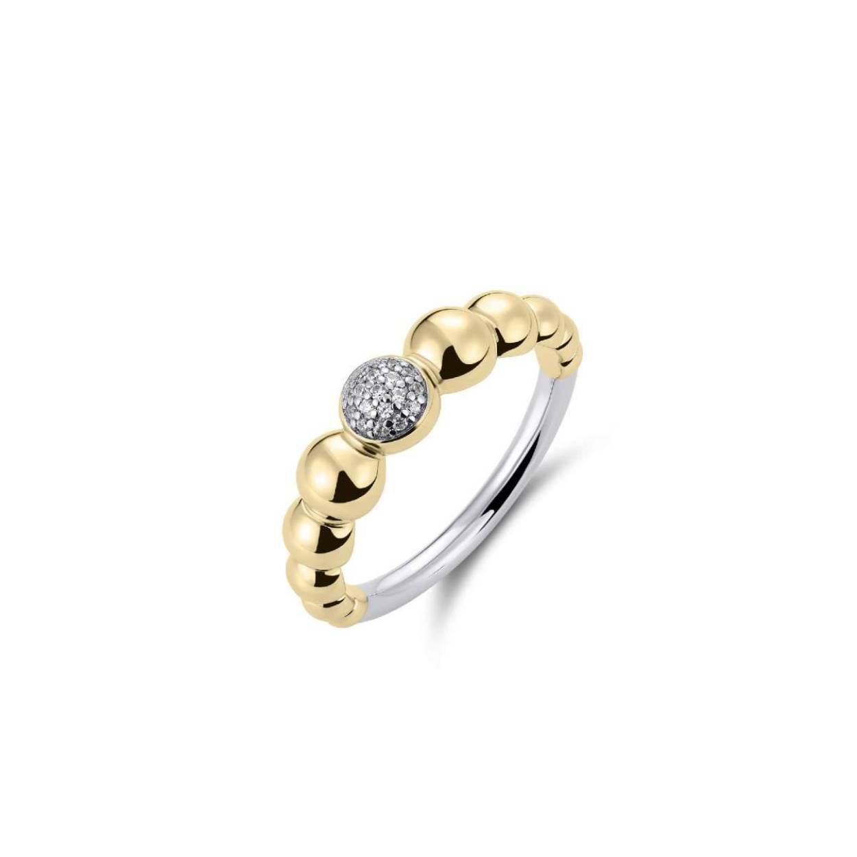 zilver verguld bollen ring met zirk