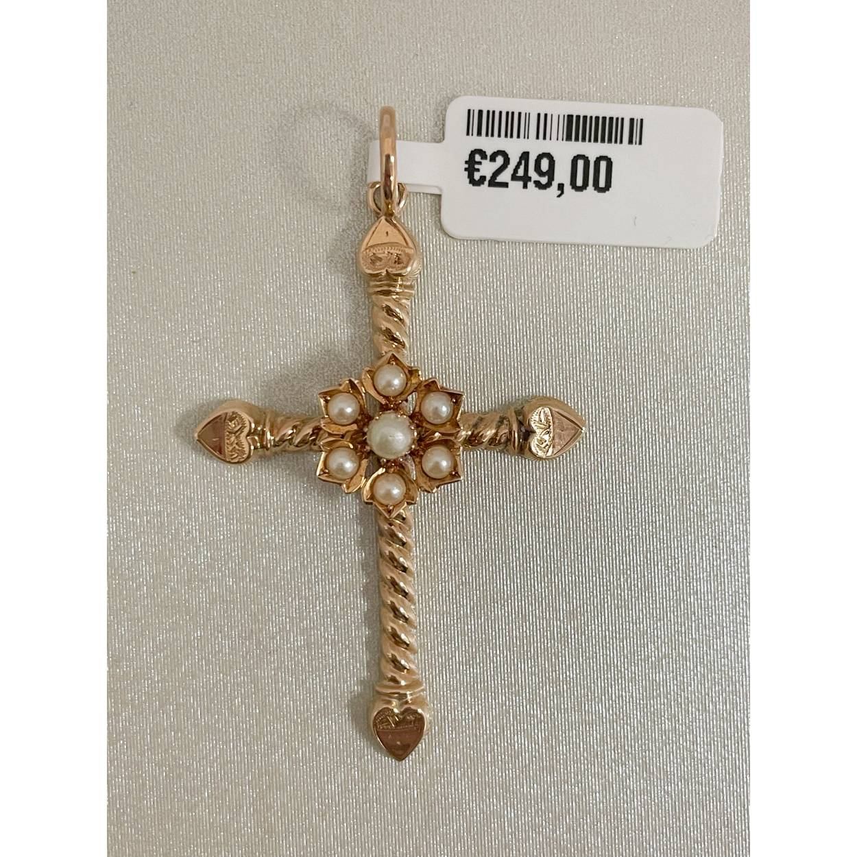 VINTAGE rosegouden hanger / parel kruis
