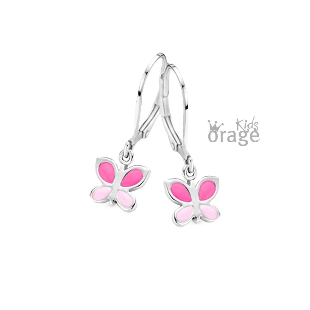 Orage Kids oorslingers zilver vlinder roze 