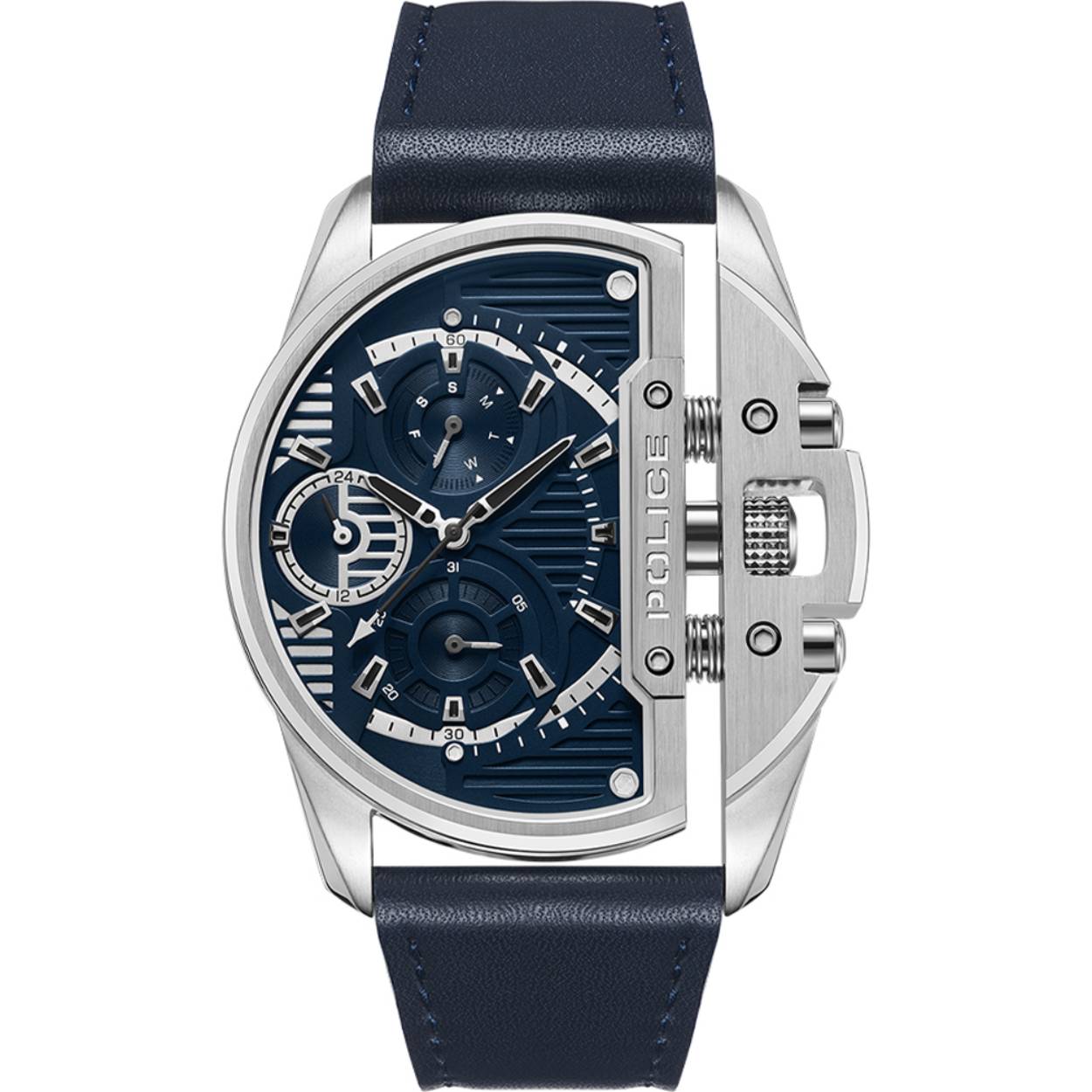 Dit Police horloge heeft een Staal zilver kast met een diameter van 48 mm en is voorzien van een leer band. In de kast bevindt zich een Seiko Instruments Inc. kwaliteitsuurwerk en is afgewerkt met Mineraalglas.