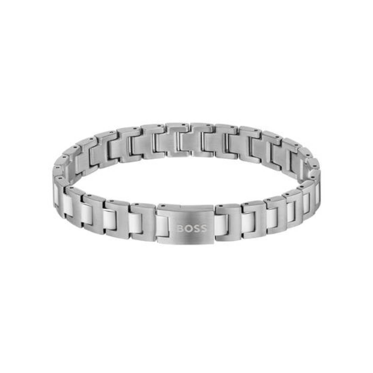 Deze armband van BOSS uit de CANDOR serie is een stijlvol sieraad voor de echte BOSS klant. De stalen goudkleurige schakelarmband toont als een horlogeband en heeft glimmende en matte schakels. Deze strakke armband heeft een magneetsluiting en een lengte van 19cm. Zeker goed te combineren met de bijpassende sieraden van BOSS. 
