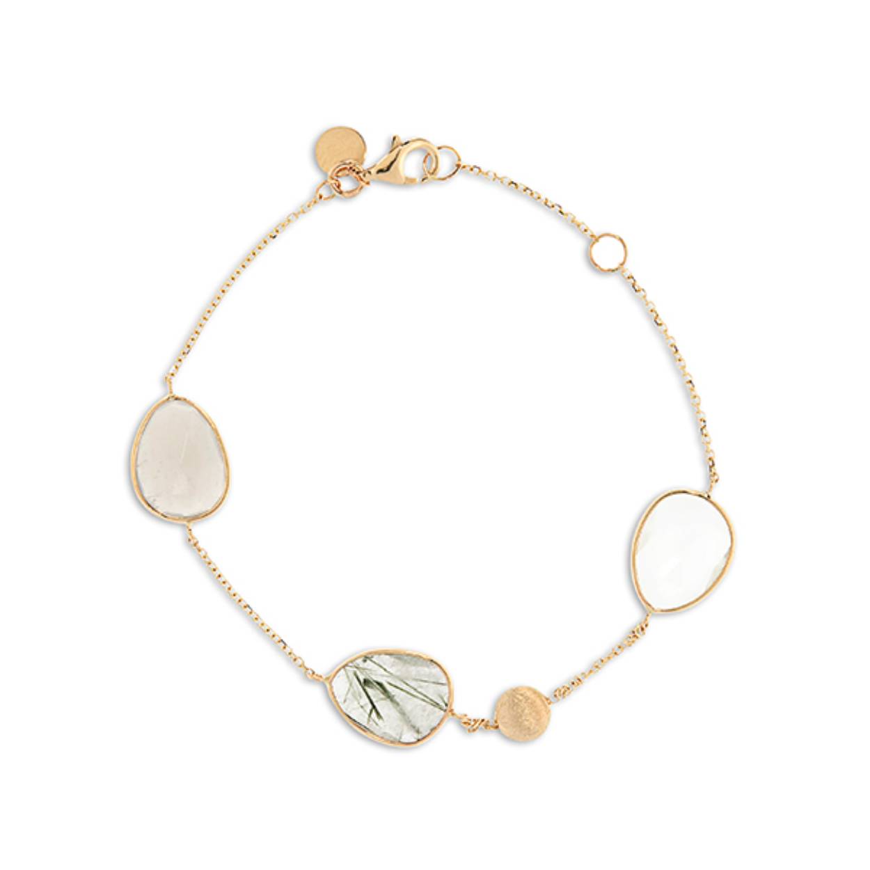 14kt gouden armband met Rutielquartz, groene amethyst en quartz