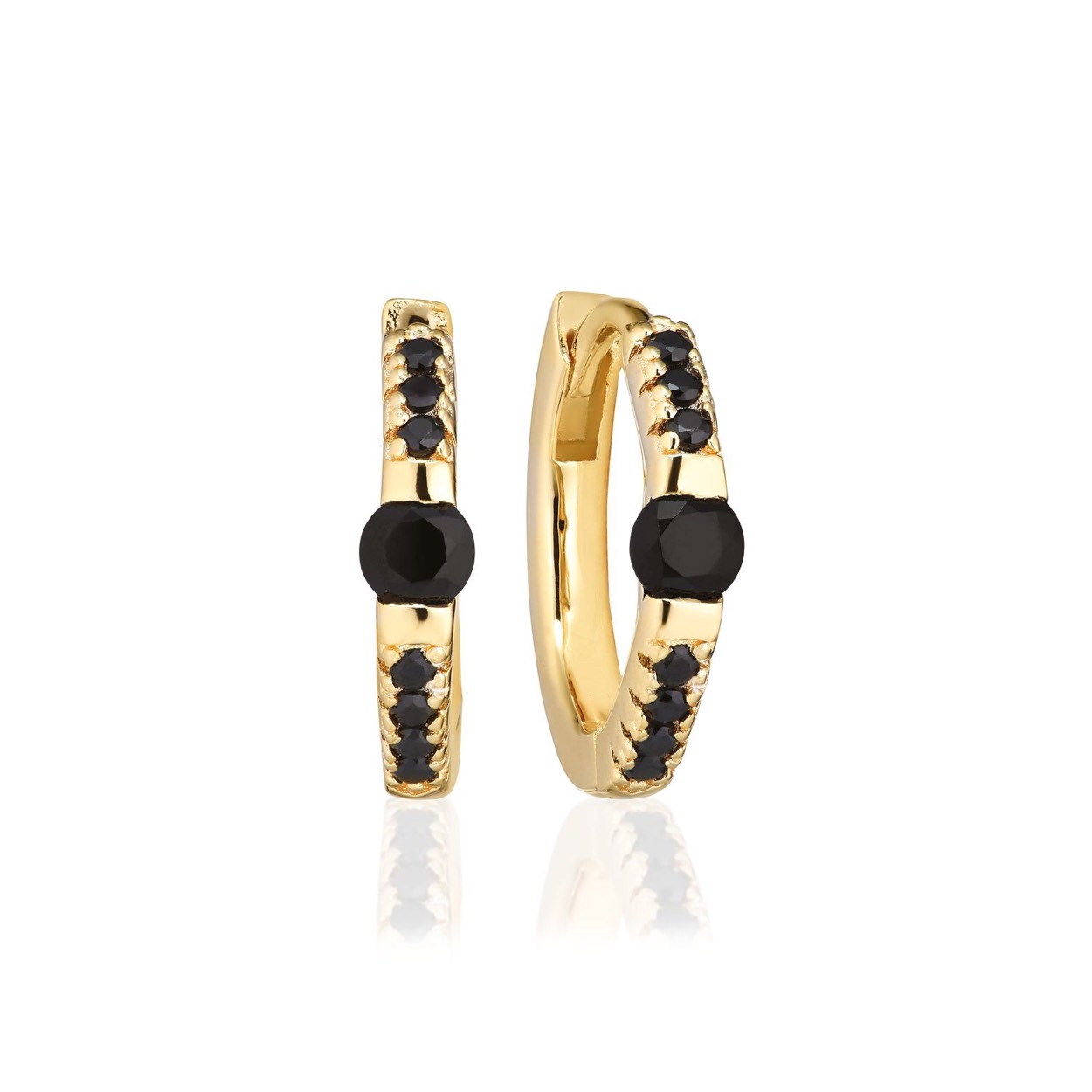 EARRINGS ELLERA UNO MEDIO - 18K GOLD PLATED WITH BLACK ZIRCONIA