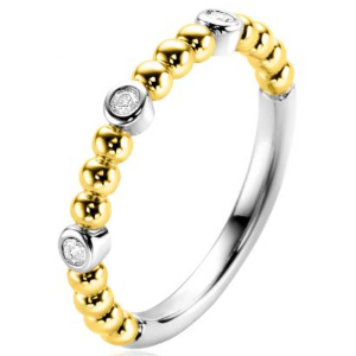 ZINZI gold plated zilveren aanschuifring met bolletjes scheen en drie ronde zettingen bezet met witte zirconia ZIR2569