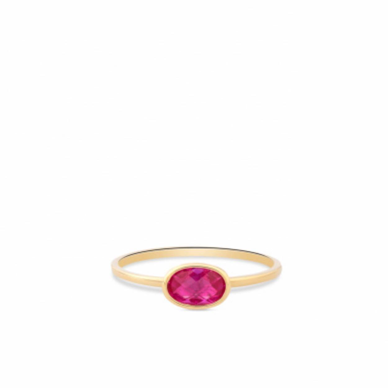Ring 18 kt met rood steentje