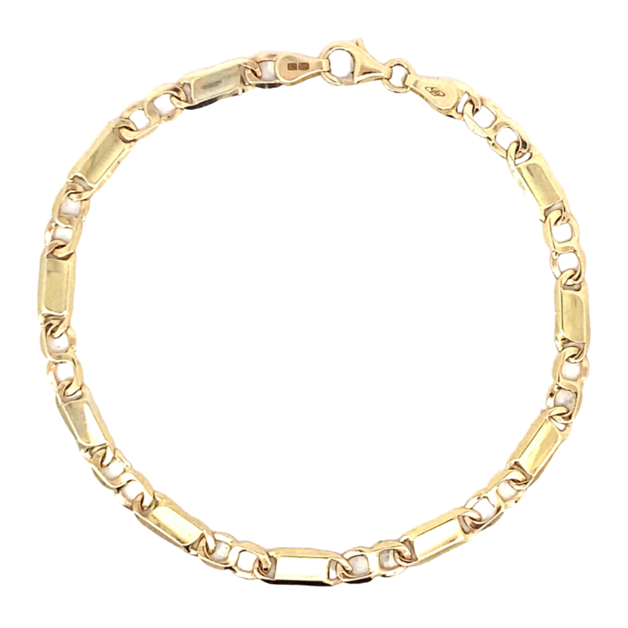 prachtige 14krt gouden armband met een valkenoog schakel. De armband heeft een lengte van 21cm en een dikte van 4.2 mm.