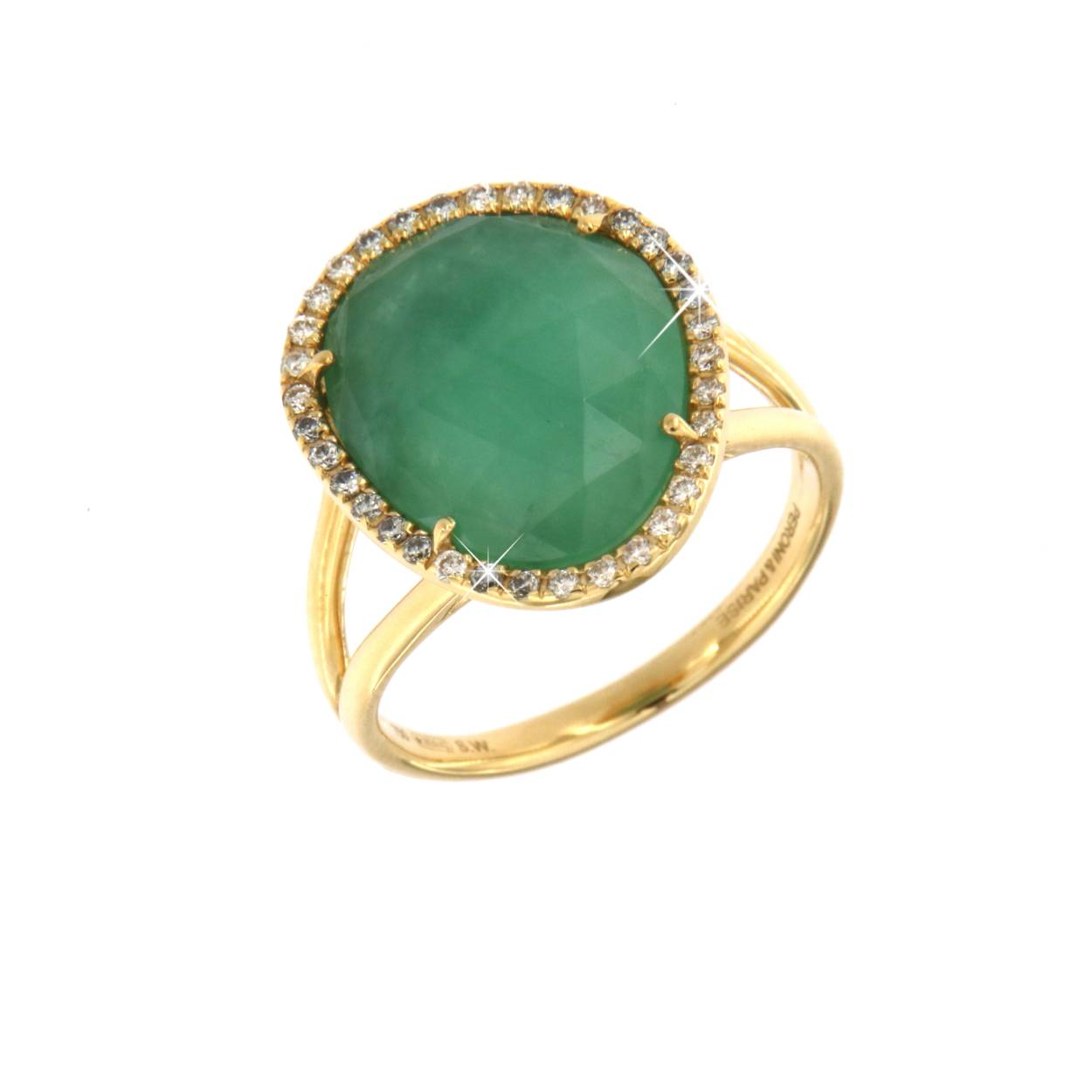 18kt GG ring emerald + 1.02ct diamand