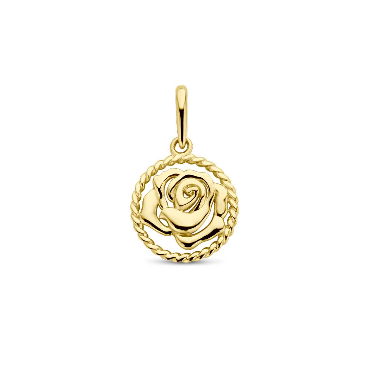 14k Geelgouden hanger met een geboortebloem. De hanger heeft een totale hoogte van 17mm.