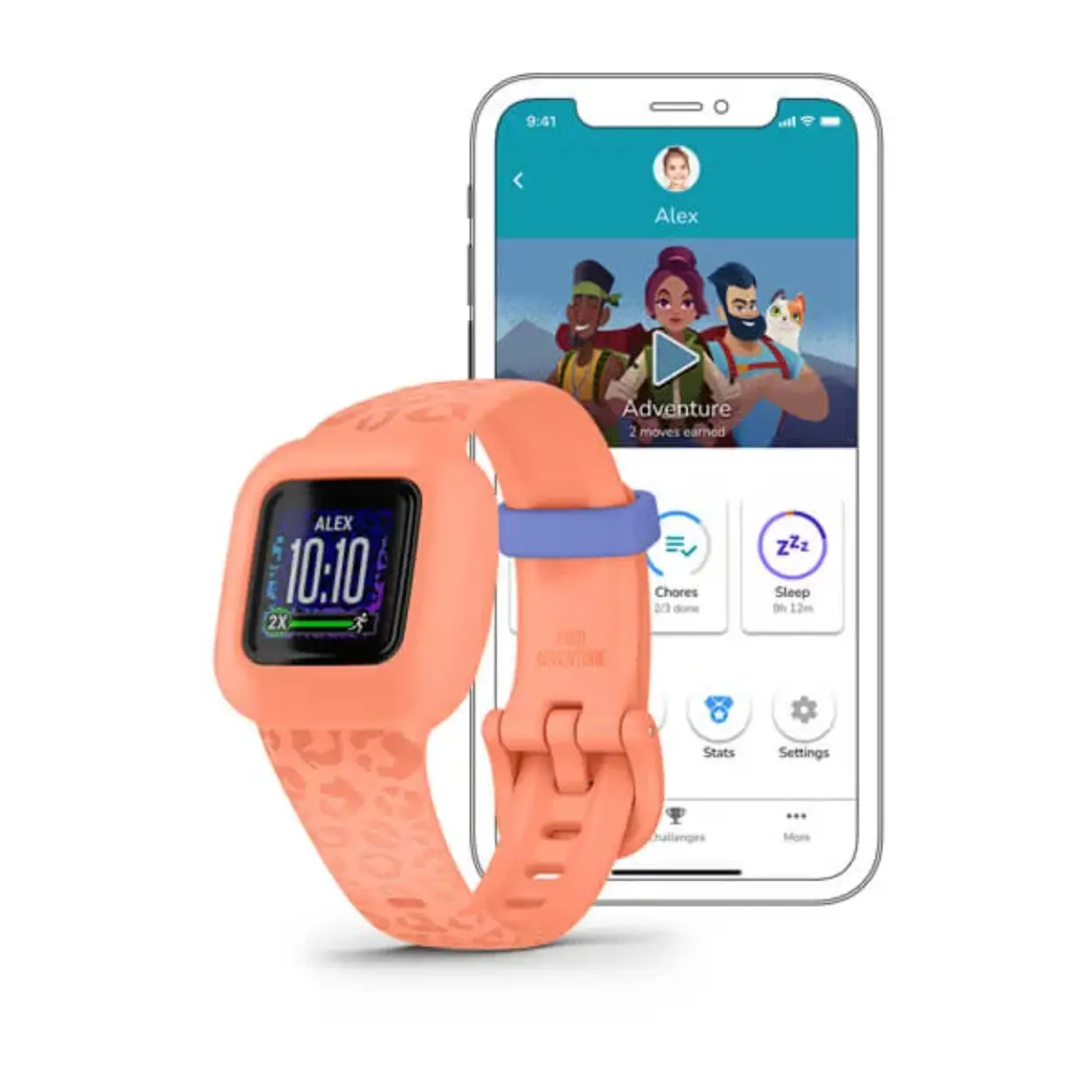 Garmin smartwatch voor kinderen vanaf 4 jaar 
Thema 'Peach Leopard' 
Een superleuk uurwerkje met stappenteller en bewegingscontrole waarmee je ook kan gaan zwemmen 
Verdien beloningen door de klusjes te doen die je ouders vooraf hebben ingegeven 
Tal van extra functies zoals timer, stopwatch, wekker, automatische zomer/wintertijd, slaaptracking,... 
Kortom, een ideaal uurwerkje voor coole meiden!