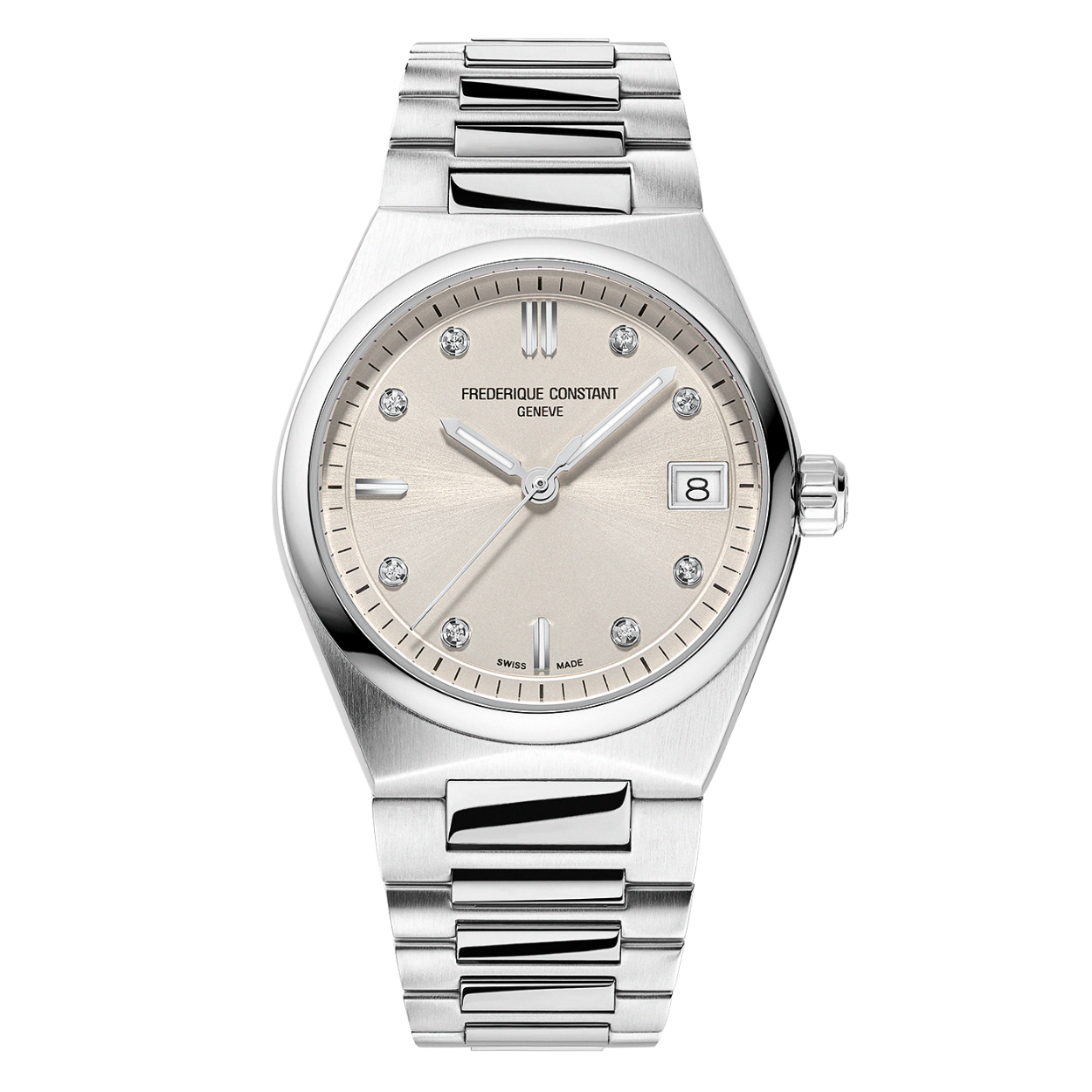 Dit Frederique Constant horloge behoort tot de Highlife collectie.
Referentienummer: FC-240BGD2NH6B

Dit elegante Frederique Constant highlife horloge heeft een stalen kast en band. De beige wijzerplaat is versierd met 8 schitterende diamanten met een totaal van 0.04ct, en een datumvenster op 3 uur. Het chique horloge heeft een diameter van 31MM en is getest op een waterdichtheid vn 5 ATM / 50 M. Het horloge heeft een FC-240 Quartz uurwerk. De wijzers en uurmarkeringen zijn afgewerkt met witte superluminova voor een betere leesbaarheid in het donker. Het horloge heeft een krasbestendig saffierglas.