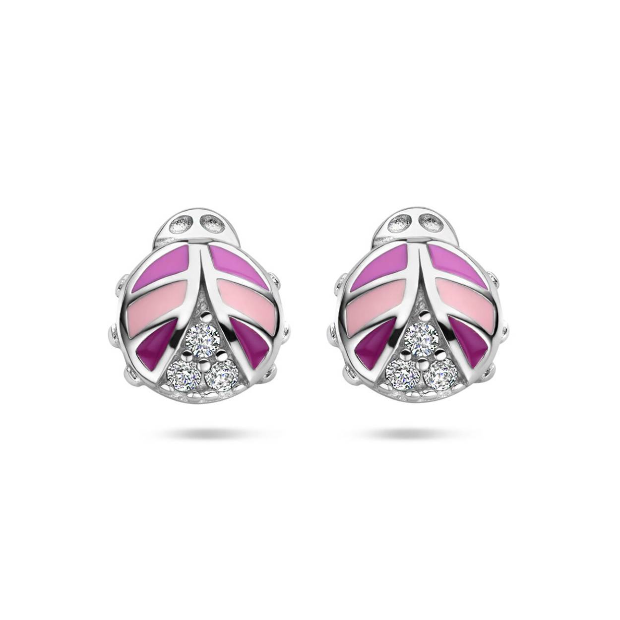 Gerhodineerd 925 zilveren oorknoppen in de vorm van een lieveheersbeestje met zirkonia. De oorknoppen hebben een afmeting van 6.5x6mm.
