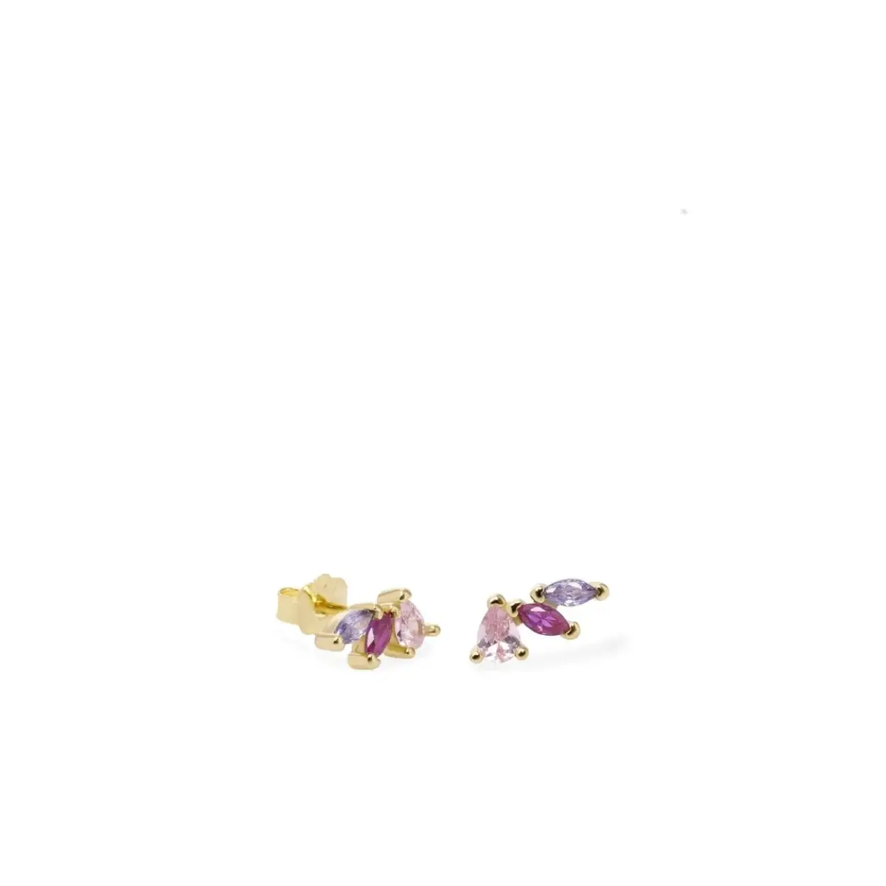 Earrings made up of three colored adamantine quartz in gold plated silver formed by stones of different sizes pear and marquise