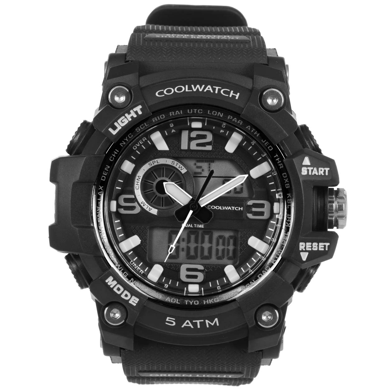 Coolwatch horloge CW.388 heren digitaal kunststof 5 ATM 

Algemeen
Geslacht: heren
Model: CW.388

Voordelen
- band plastic/silicone zwart/zwart
- analoge en digitale tijdsweergave
- wijzerplaat zwart met zilvere cijfers (arabisch)
- draagcomfort door licht gewicht
- duidelijke tijdsweergave
- spat waterdicht: handenwassen, regen
- quartz
- maat kast 55,8mm (breedte) 20mm (dikte)