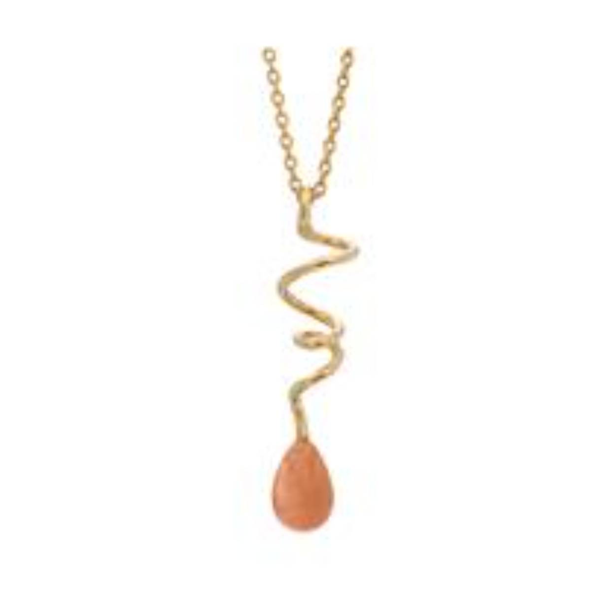 Deze geel goud vergulde zilveren ketting kan op 42 en 45 cm gedragen worden. Aan de mooie hanger zit een 10 x 7 mm druppelvormige roze aventurijn.