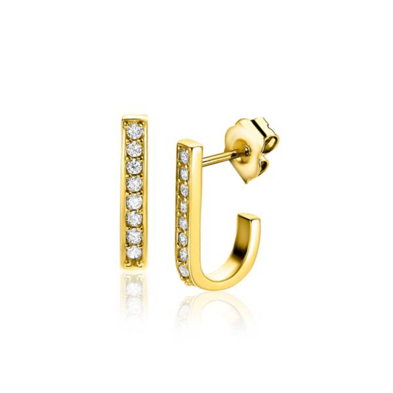 old plated zilveren oorstekers met bungelende paperclip en gourmet schakels, bevestigd aan een open rondje bezet met witte zirconia's