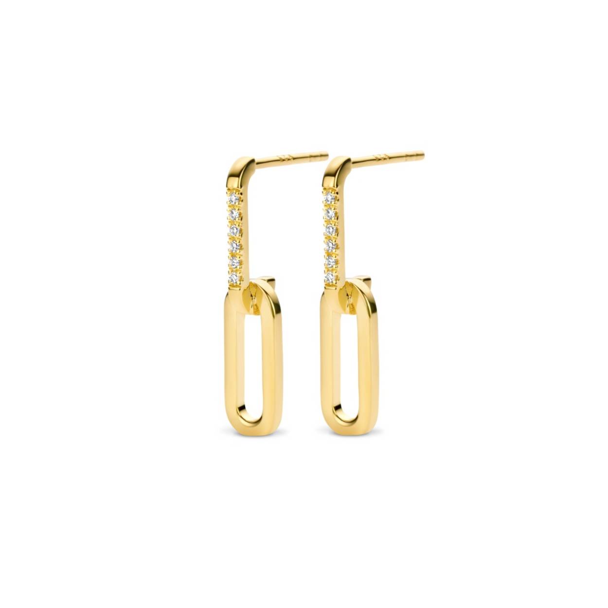 Break-Away oorbellen Breek weg. laat de zwaarte van de boeien achter je en laat je ware innerlijke schittering schijnen. Een paar elegante. maar gedurfde oorbellen met beugelontwerp. handset met  12 kenmerkende witte diamanten. die je wereld &eacute;&eacute;n voor &eacute;&eacute;n verlichten.