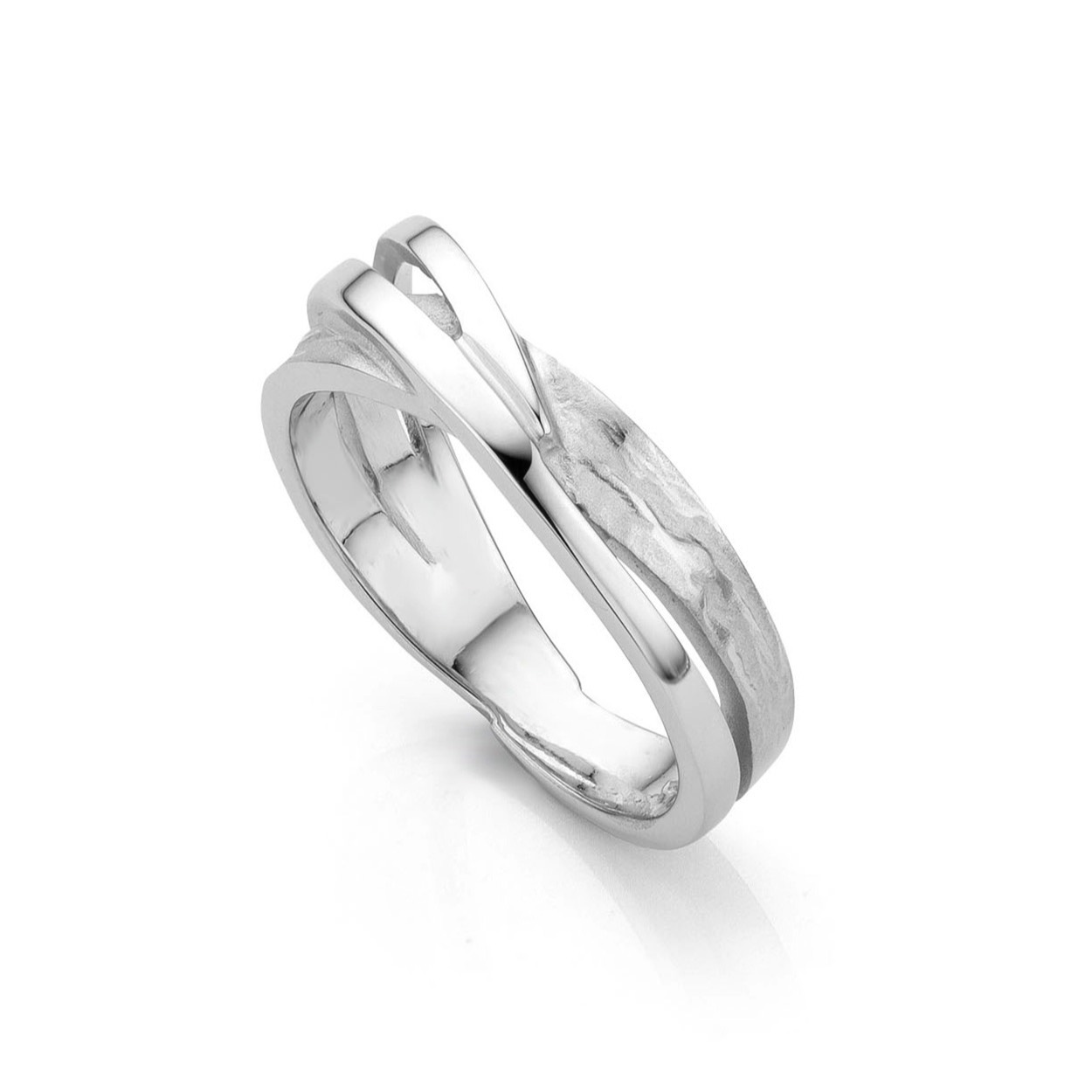 zilveren ring, overslag poly/ijsmat mt56