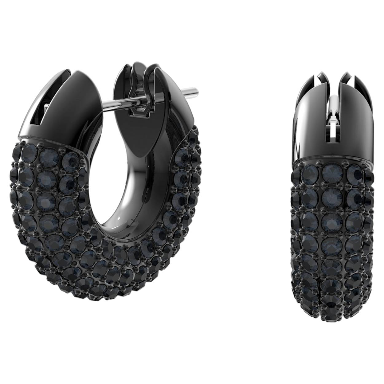 Een moderne twist van klassieke oorringen; deze neutrale set geeft een dynamische touch aan elke outfit. Het sculpturale design is een eerbetoon aan de iconische pavétechniek van Swarovski met glinsterende, gefolieerde kristallen in een frame met ruthenium toplaag. Draag deze statement oorbellen niet alleen overdag, maar ook 's avonds en 's nachts. Deze oorbellen maken onderdeel uit van de Dextera-lijn en zijn ontworpen door Creative Director Giovanna Engelbert voor Collection II.