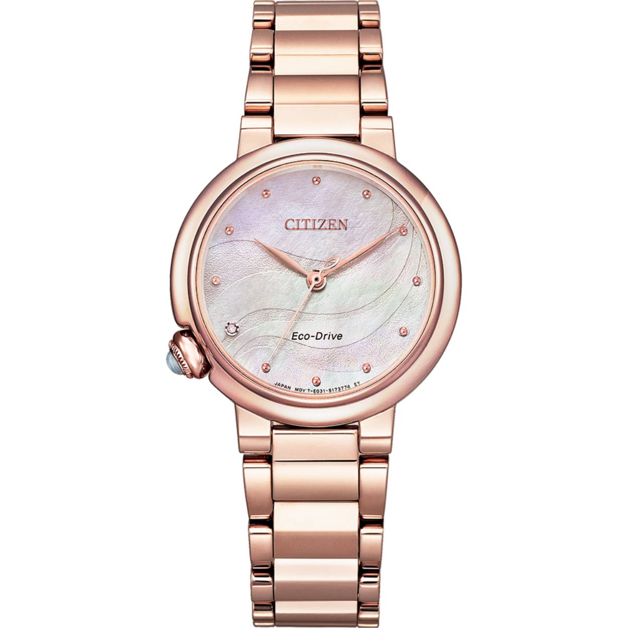 Dit Citizen horloge heeft een Roestvrijstaal kast met een diameter van 30 mm en is voorzien van een metalen band. In de kast bevindt zich een Citizen kwaliteitsuurwerk en is afgewerkt met Saffierglas.