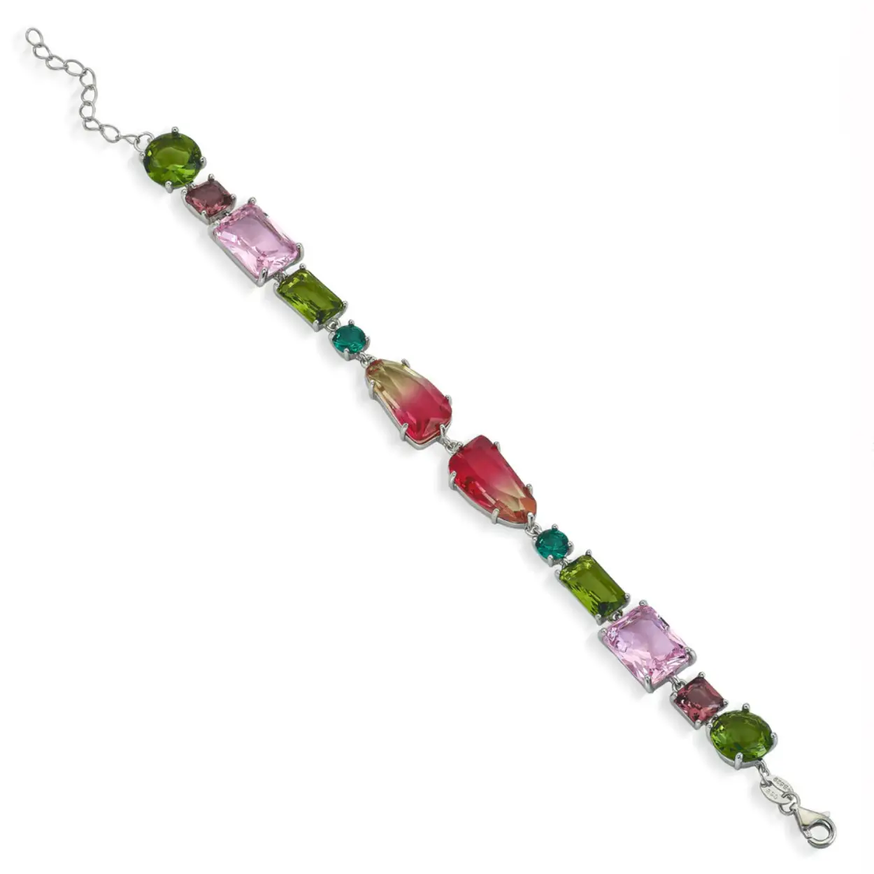 Bracelets with silver stones design in green and blue tones for women. Colors and tones that will make you shine. Bracelet with silver stones in pistachio, pink, malachite, garnet and gradient in round and princess sizes. An elegant and sophisticated piece, ideal for your big occasions.