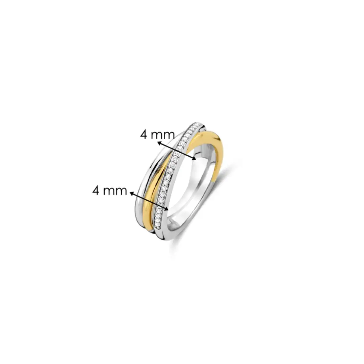 Ontdek de betoverende vintage uitstraling van de TI SENTO vergulde zilveren ring 12346ZY. Dit sieraad heeft twee verweven ringen: de ene vervaardigd uit 925 sterling zilver en verguld met platina voor een koele, eigentijdse afwerking, en de andere verguld met stralend geelgoud voor een vleugje warmte en luxe. Deze ringen worden elegant gekruist door een derde ring met een schitterende rij witte cubic zirconia stenen. De contrasterende texturen en kleuren creëren een opvallend effect, waardoor deze ring een elegant statement maakt. Het verfijnde ontwerp en de sprankelende cubic zirconia stenen voegen een vleugje moderne verfijning toe. Versterk je dagelijkse look met deze prachtige accessoire. Draag het alleen voor een gedurfd statement of combineer het met andere TI SENTO ringen voor een persoonlijke touch. Met zorg vervaardigd voor gevoelige huid, biedt deze nikkelvrije en hypoallergene ring blijvend comfort en kwaliteit.

