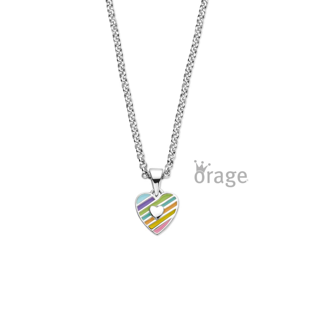 Orage ketting zilver met multi color hart