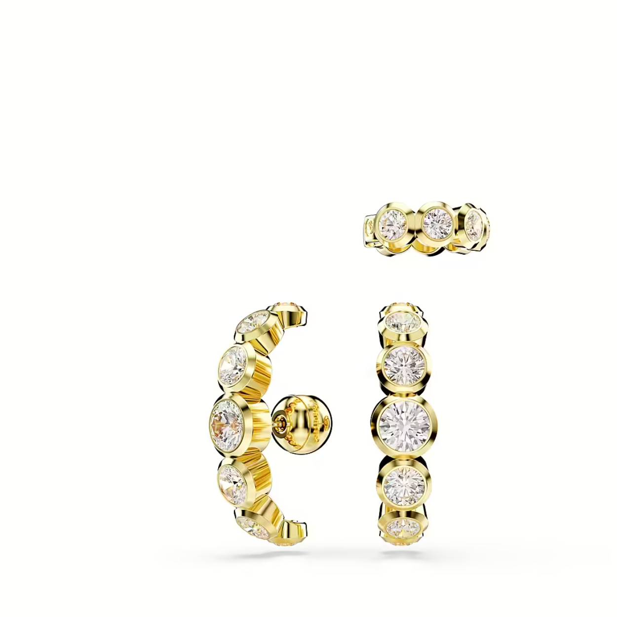 Geef uw stijl een uniek tintje met deze ear cuffs met goudkleurige toplaag. De stralende ringen zijn meesterlijk vervaardigd met een cirkel van Swarovski Zirkonia in Round-slijpvorm in een moderne bezelzetting en gepresenteerd in een verloop van formaten. Een chique en alternatieve manier om elke look te verfraaien.