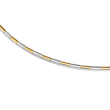 Bicolor titanium collier deels geelgoud verguld.
