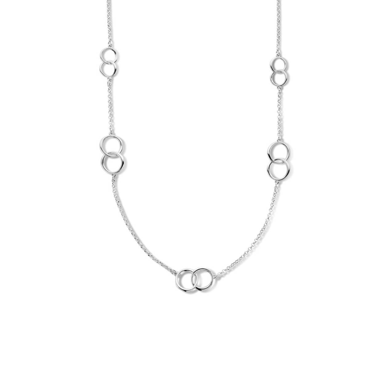 Gerhodineerd 925 zilveren collier uitgevoerd met rondjes en een karabijn sluiting. Het collier heeft een draaglengte van 45cm met een extensie van 4cm.