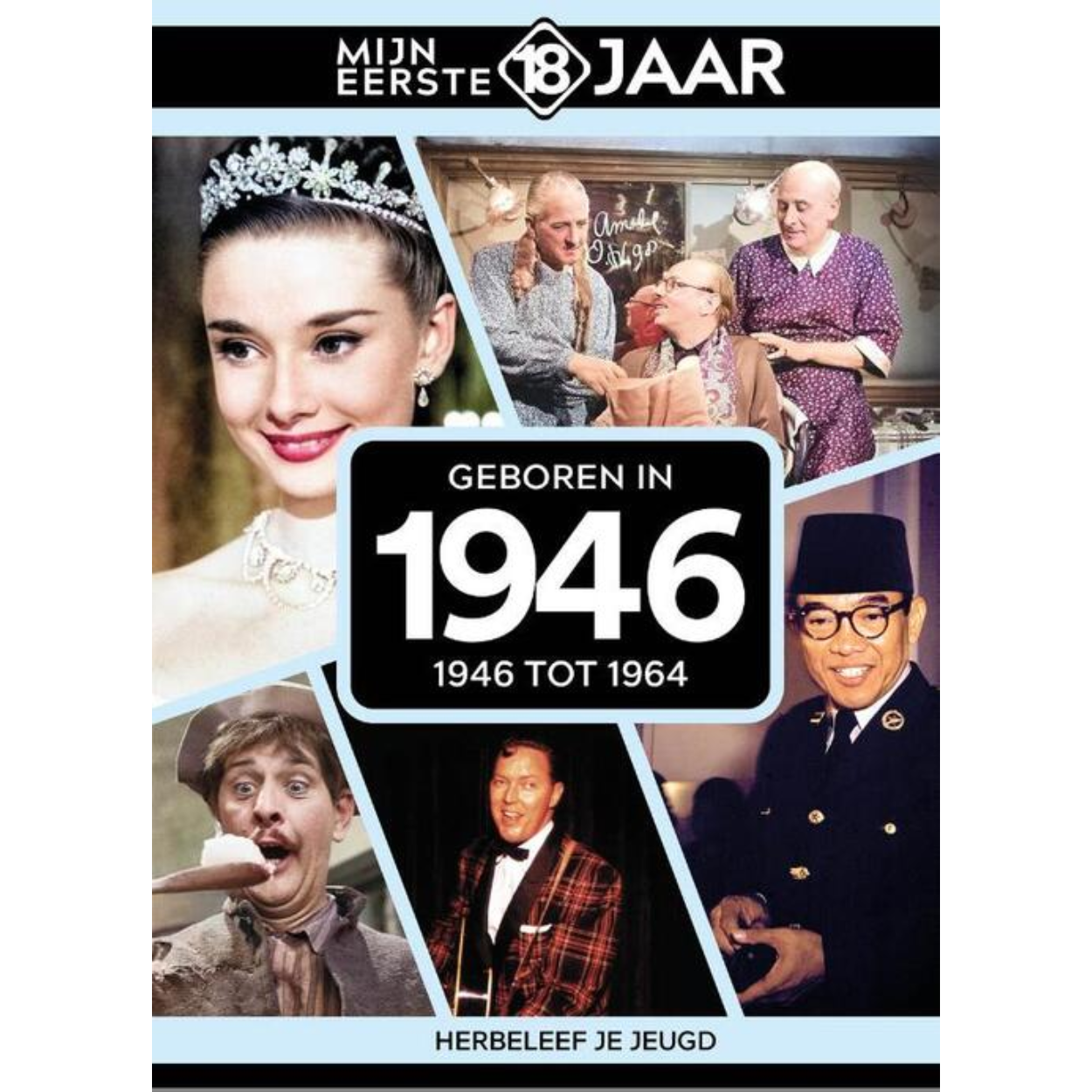 MIJN EERSTE 18 JAAR; GEBOREN IN 1946 De jaren van 1946 tot 1964 Mijn Eerste 18 Jaar is hét boek vol met ‘oh ja!’-momenten. Droom weg bij alle hoogtepunten uit jouw jeugd. Zo beleef je de meest spraakmakende momenten uit de eerste 18 jaar van jouw leven opnieuw. Aan welke hits, films en tv-programma’s heb je mooie herinneringen? Hoe was de mode toen, het straatbeeld en de rages? Welke sporthelden zijn je bijgebleven? En wat was het nieuws waar iedereen het over had? Mijn Eerste 18 Jaar staat boordevol jeugdsentiment. Met maar liefst 182 pagina’s aan kleurrijke foto’s, anekdotes en iconische beelden uit jouw jonge jaren. Ook hebben we per jaar de grootste hits voor je verzameld. Scan de code en beluister jouw hits. Begin met bladeren en herbeleef je jeugd!