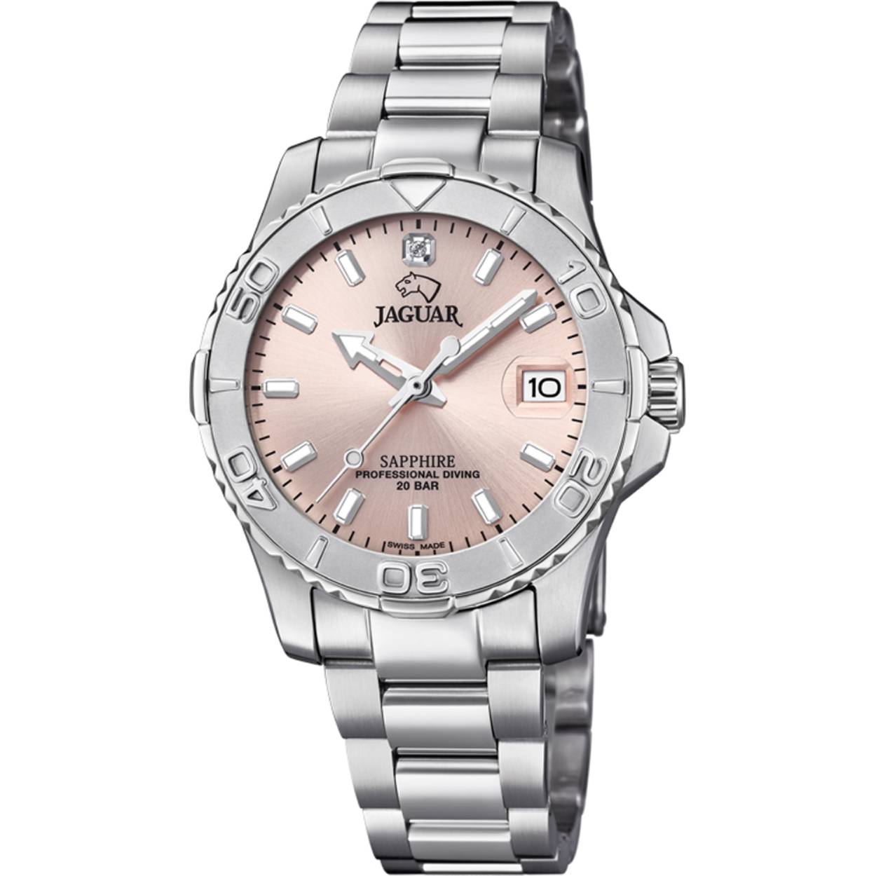 horloge jaguar roze wijzerplaat zilverkleurig datum