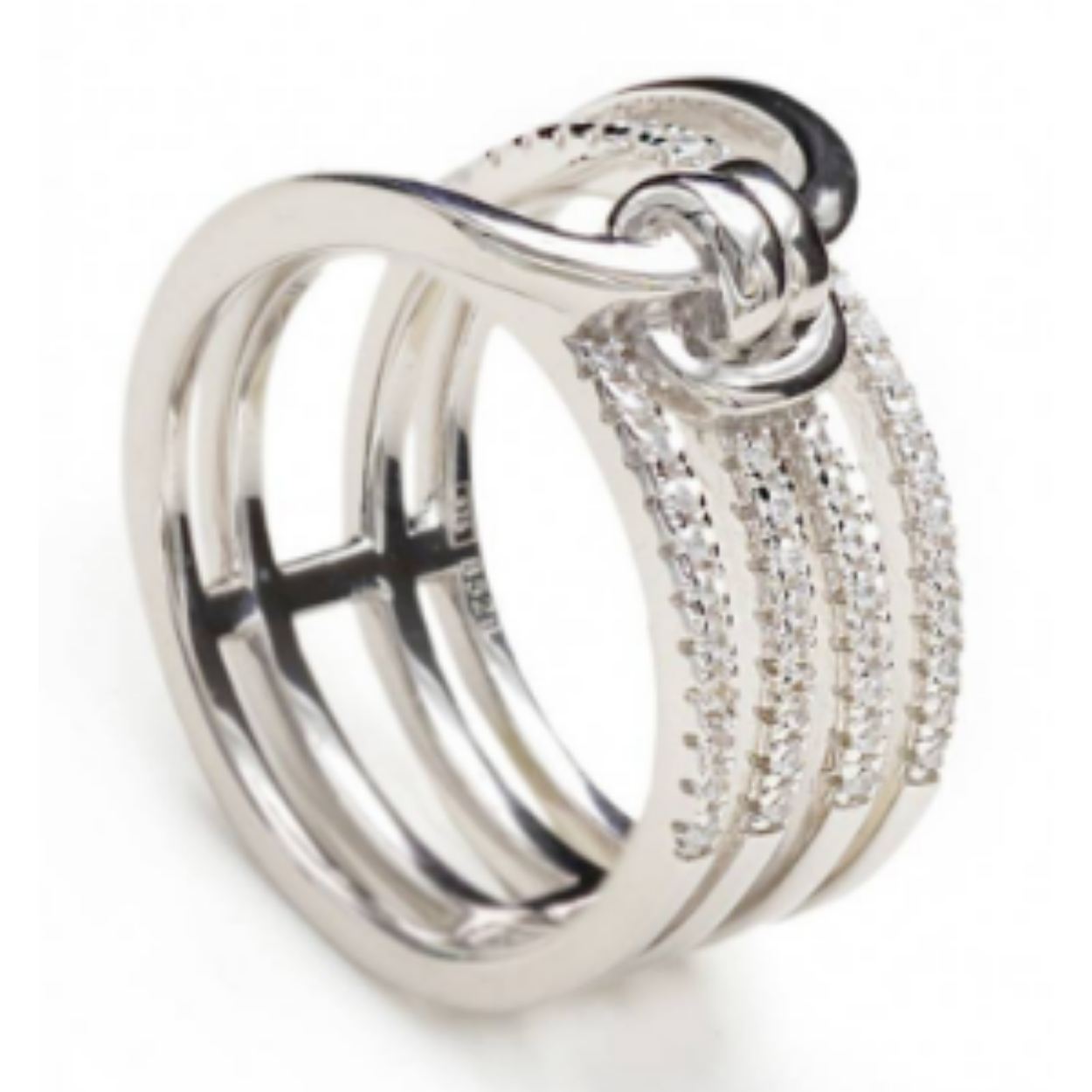 ZILVEREN RING MET 4 RIJEN ZIRKONIA GESP DESIGN