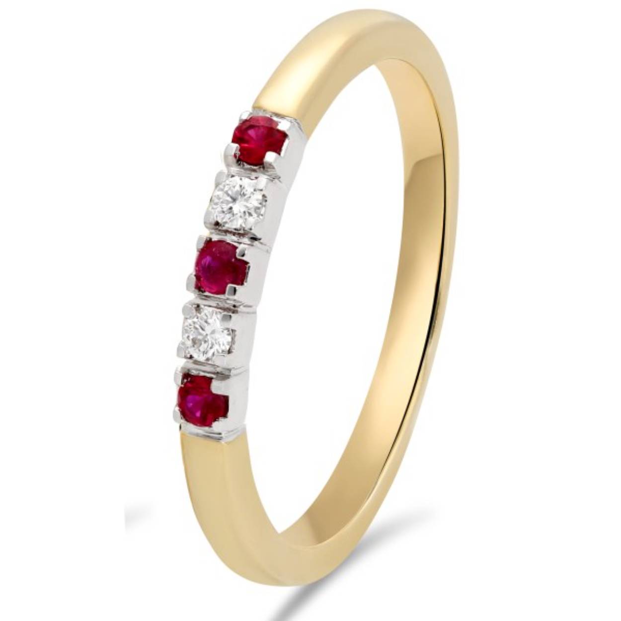 Kleursteen rijring met diamant en robijn