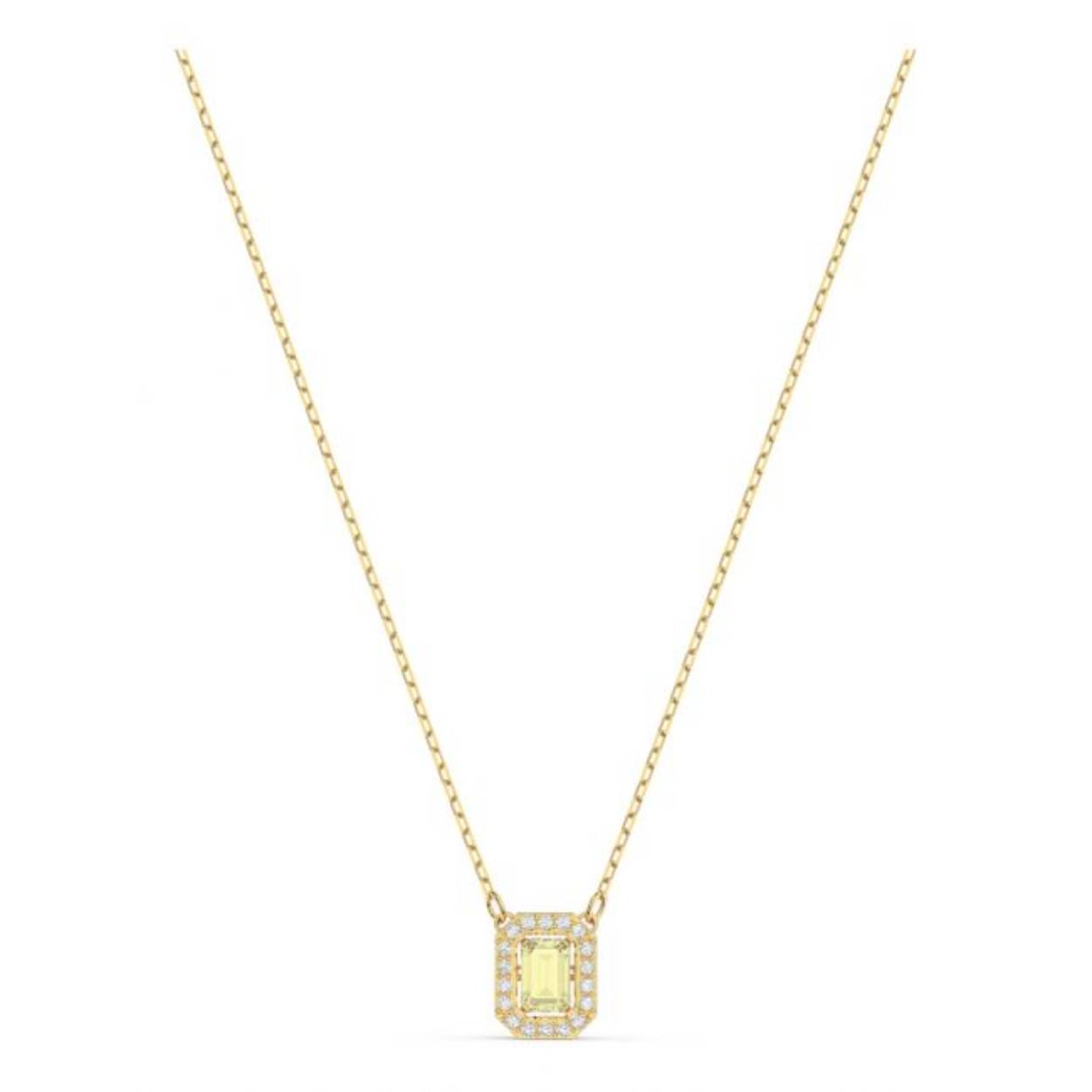Dit fijne collier met hanger geeft een nieuwe draai aan de achthoekige vorm en wordt jarenlang bewonderd en gekoesterd. Het middenstuk bestaat uit een speelse kanariegele steen met trapslijpvorm die kan bewegen. Dit unieke en persoonlijke sieraad, dat is omringd door kleinere stenen met een briljantslijpvorm en aan een ketting met goudkleurige plating hangt, wordt je nieuwe alledaagse favoriet. Dit collier maakt onderdeel uit van de Millenia-lijn en is ontworpen door Creative Director Giovanna Engelbert voor Collectie I.