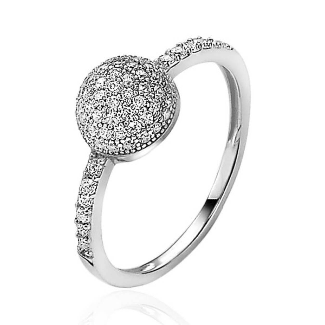 ZINZI zilveren luxe ring met 8mm bol vorm, vol bezet met witte zirconia's. Vervaardigd van eerste gehalte zilver (925) en voorzien van een extra rodiumlaag voor een langdurige glans.