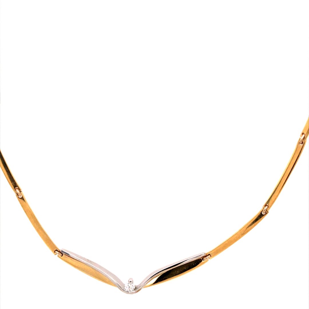Eclat 14krt geelgouden collier met diamant in witgouden zetting