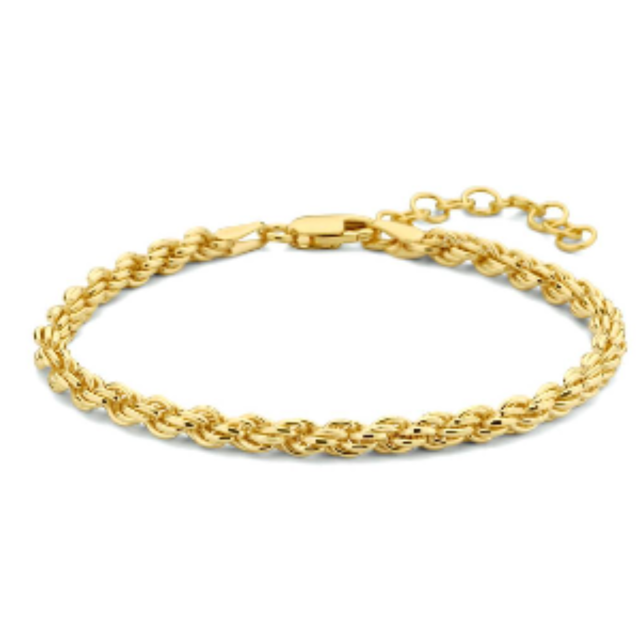 Geelgoud op 925 zilveren koord armband. De armband heeft een draaglengte van 16cm en een extensie van 3cm. Geen garantie op plating.