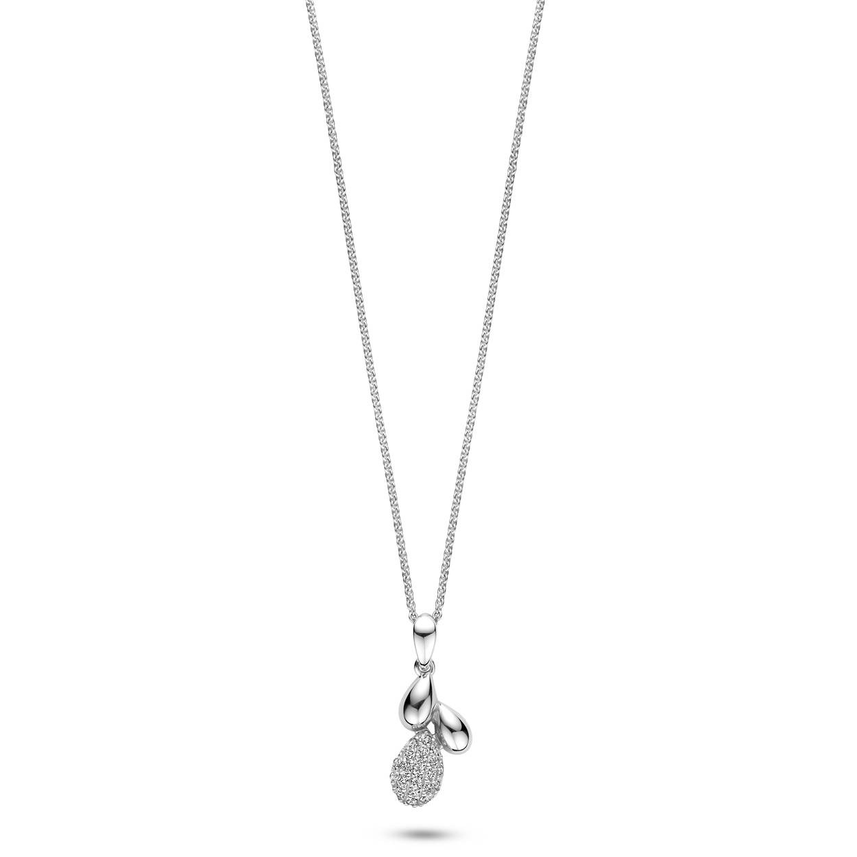 Zilveren hanger met zirkoniaatjes aan een mooi fijn zilveren collier, merk Rosa di Luca