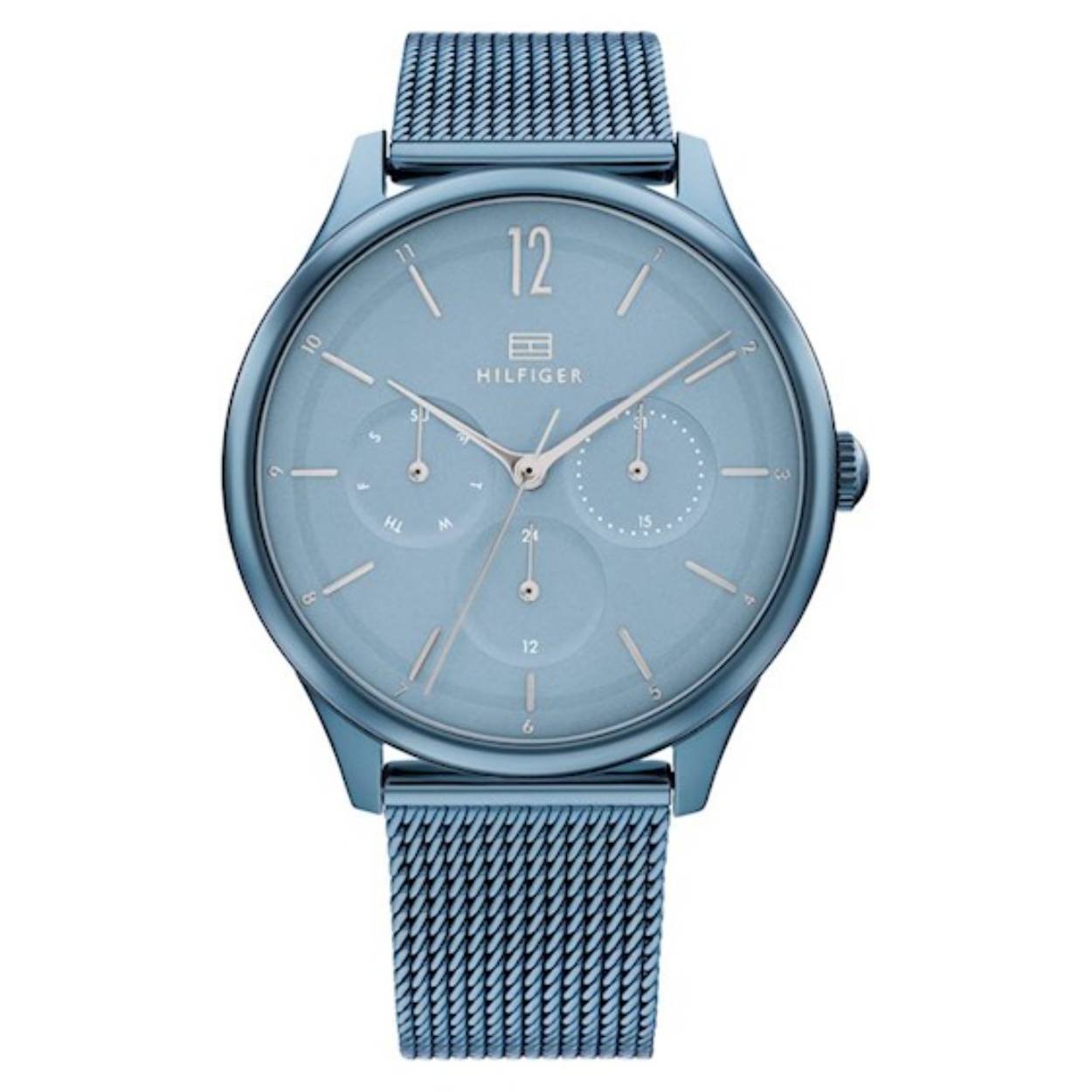 Tommy Hilfiger TH1782459 Horloge Dames Staal Band Milanees Blauw 38mm
Dit unieke horloge van Tommy Hilfiger met artikelnr. TH1782459 is een multifunctioneel horloge. Het stalen dameshorloge heeft een ronde lichtblauwe kast met een lichtblauwe wijzerplaat met lichtblauwe accenten en een dag datum en 24-uurs aanduiding. Aan de kast zit een stalen lichtblauwe milanese band. Het stijlvolle horloge heeft een mineraalglas een doorsnee van 38mm en is 3 ATM.   

Het merk: 
Sinds de lancering van het merk in 1985 is Tommy Hilfiger wereldwijd bekend geworden als pionier van de klassieke Amerikaanse coole stijl. Ge�nspireerd door de iconische popcultuur en het Amerikaanse erfgoed. De dames en herencollectie van dit seizoen bestaan uit minimalistische silhouetten en rustieke lederen details. De herenhorlogecollectie biedt iconische uurwerken met roestvrijstalen lederen en siliconen banden.

Specificaties:
- Mineraalglas
- Ronde kast 38mm
- Stalen lichtblauwe horlogekast
- Lichtblauwe wijzerplaat
- Lichtblauwe milanese band
- 3 ATM